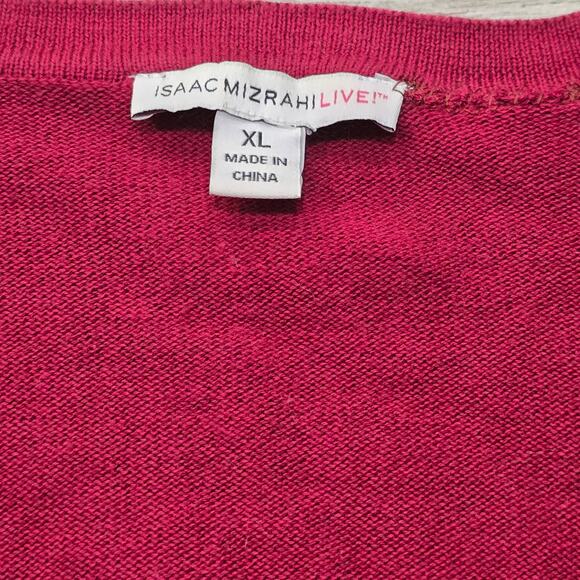 Isaac Mizrahi Live! Red Purple Floral Print V Neck Long Button Cardigan Sweater - Picture 4 of 9